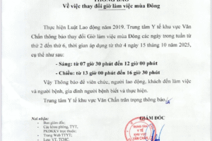 TRUNG TÂM Y TẾ KHU VỰC VĂN CHẤN THÔNG BÁO VỀ VIỆC THAY ĐỔI GIỜ LÀM VIỆC MÙA ĐÔNG